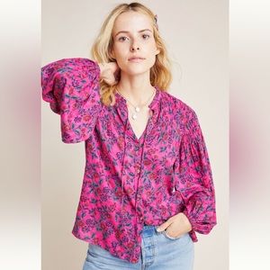Anthropologie Maeve Calais smocked peasant blouse